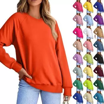 Женская модная толстовка с V-образным вырезом, длинным рукавом, однотонная, повседневная, свободная, с рукавами реглан, толстовка, свитер S