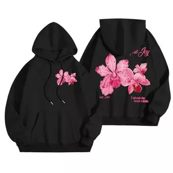 Женская модная толстовка свободного кроя с длинными рукавами, капюшоном и принтом L чёрный