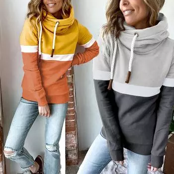 Женская модная толстовка в полоску в стиле пэчворк, пуловер с длинными рукавами, женская одежда, уличная одежда S темно-синий/озеро синий