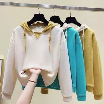 Женская модная тонкая толстовка с капюшоном, весенне-осенний пуловер с длинными рукавами, толстовка с круглым вырезом, одежда, повседневная свободная однотонная уличная одежда M