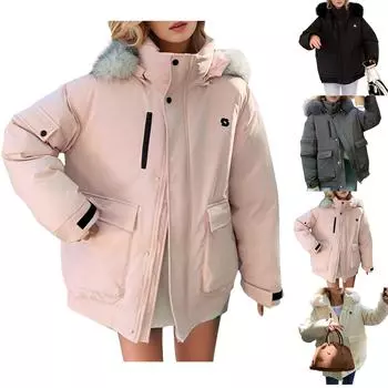 Женская модная тонкая утолщенная рабочая одежда на молнии с капюшоном зимнее теплое хлопковое пальто пуховик L чёрный