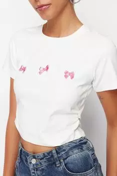 Женская модная трикотажная футболка обычного размера с белой лентой