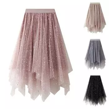 Женская модная юбка с эластичной талией и пайетками, нестандартная сетка, полудлинная One Size чёрный