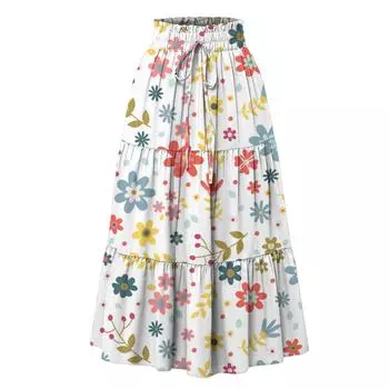 Женская модная юбка свободного покроя с цветочным принтом и эластичным поясом без карманов L бежевый