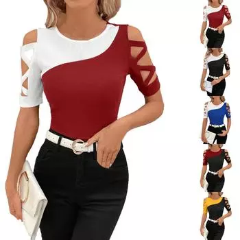 Женская модная, удобная и повседневная футболка с короткими рукавами из кружева в стиле темперамент L чёрный