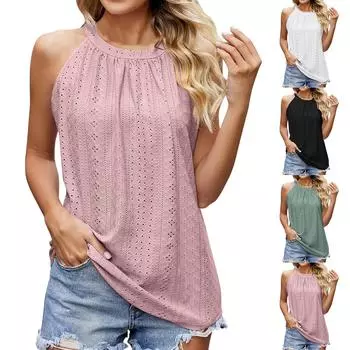 Женская модная универсальная свободная футболка с круглым вырезом и оборками без рукавов на подтяжках L чёрный