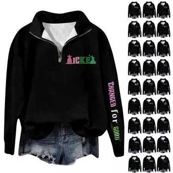 Женская модная универсальная толстовка с длинными рукавами и принтом ведьмы на молнии L армия зеленый