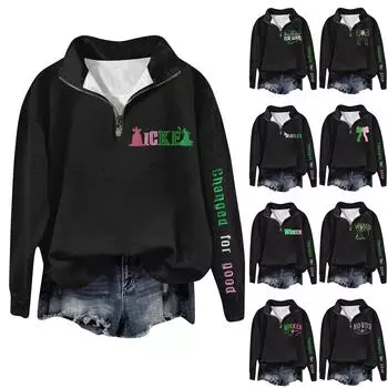 Женская модная универсальная толстовка с длинными рукавами и принтом ведьмы на молнии L армия зеленый