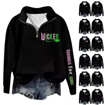 Женская модная универсальная толстовка с длинными рукавами и принтом ведьмы на молнии XL