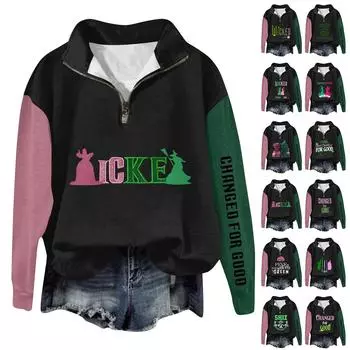 Женская модная универсальная толстовка с длинными рукавами и принтом ведьмы на молнии L армия зеленый