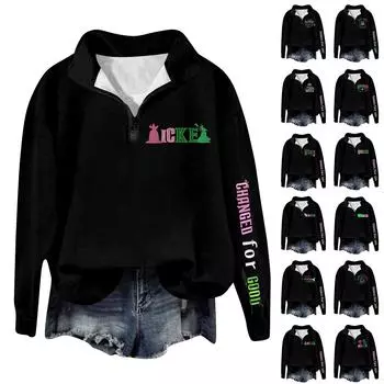 Женская модная универсальная толстовка с длинными рукавами и принтом ведьмы на молнии L армия зеленый