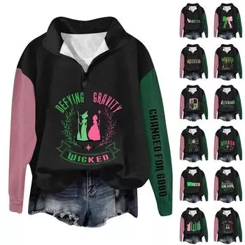 Женская модная универсальная толстовка с длинными рукавами и принтом ведьмы на молнии L армия зеленый