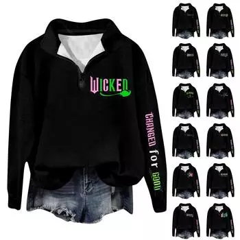 Женская модная универсальная толстовка с длинными рукавами и принтом ведьмы на молнии M чёрный