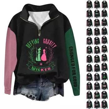 Женская модная универсальная толстовка с длинными рукавами и принтом ведьмы на молнии XL циан