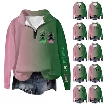 Женская модная универсальная толстовка с длинными рукавами и принтом ведьмы на молнии L армия зеленый