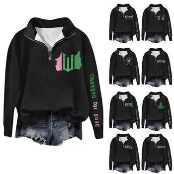 Женская модная универсальная толстовка с длинными рукавами и принтом ведьмы на молнии S