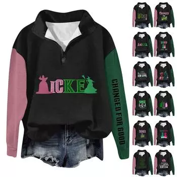 Женская модная универсальная толстовка с длинными рукавами и принтом ведьмы на молнии L армия зеленый