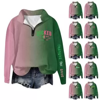 Женская модная универсальная толстовка с длинными рукавами и принтом ведьмы на молнии L армия зеленый