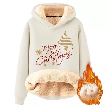 Женская модная утепленная толстовка с капюшоном и рождественским принтом L бежевый
