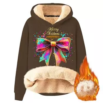 Женская модная утепленная толстовка с капюшоном и рождественским принтом L коричневый