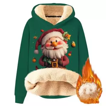 Женская модная утепленная толстовка с капюшоном и рождественским принтом L армия зеленый