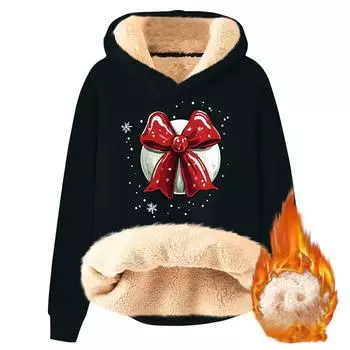 Женская модная утепленная толстовка с капюшоном и рождественским принтом L чёрный