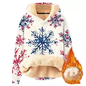 Женская модная утепленная толстовка с капюшоном и рождественским принтом L бежевый