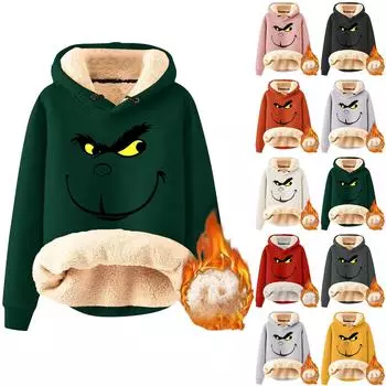 Женская модная утепленная толстовка с капюшоном и рождественским принтом XXL