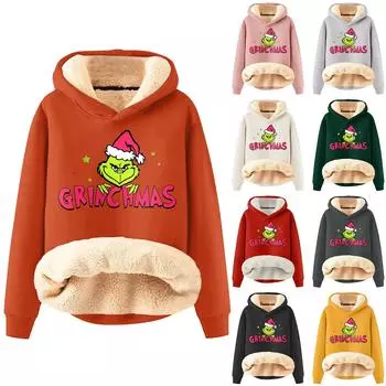 Женская модная утепленная толстовка с капюшоном и рождественским принтом XXL бежевый