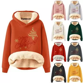 Женская модная утепленная толстовка с капюшоном и рождественским принтом M чёрный