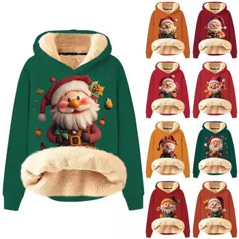 Женская модная утепленная толстовка с капюшоном и рождественским принтом L оранжевый