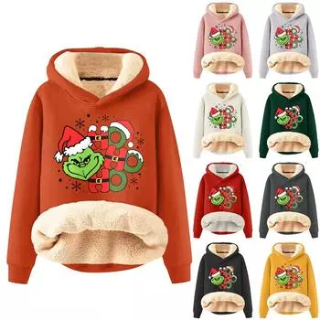 Женская модная утепленная толстовка с капюшоном и рождественским принтом XXL