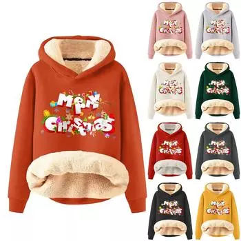 Женская модная утепленная толстовка с капюшоном и рождественским принтом M
