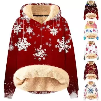 Женская модная утепленная толстовка с капюшоном и рождественским принтом XL