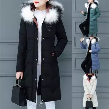 Женская модная верхняя одежда, куртки с капюшоном и длинными рукавами, пальто с принтом на хлопковой подкладке L чёрный