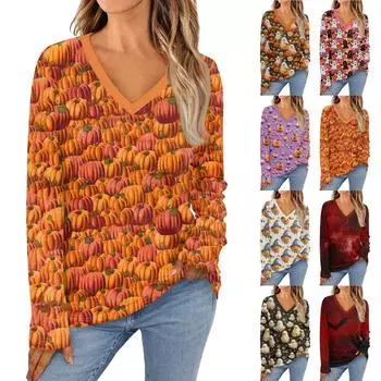 Женская модная винтажная футболка с длинным рукавом и V-образным вырезом в тон цвета осени L шафрановый