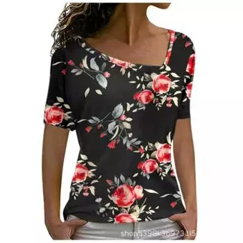 Женская модная женская футболка с асимметричным V-образным вырезом, креативный узор, короткий рукав S