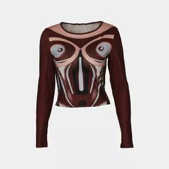 Женская модная женская футболка с круглым вырезом и длинными рукавами с принтом L коричневый