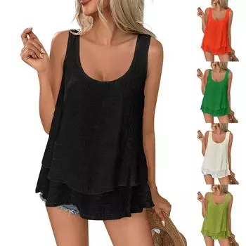 Женская модная жилетка-футляр без рукавов с двухслойным принтом и принтом «хвост-свисающий» S зелёный