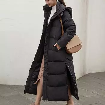 Женская модная зимняя новая куртка с хлопковой подкладкой для отдыха, тонкая удлиненная толстая куртка с хлопковой подкладкой L чёрный
