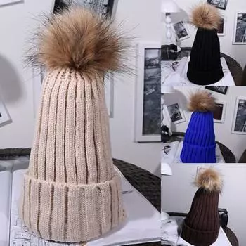 Женская модная зимняя теплая милая повседневная нечеткая шапочка-бини, вязаная крючком шапка синий