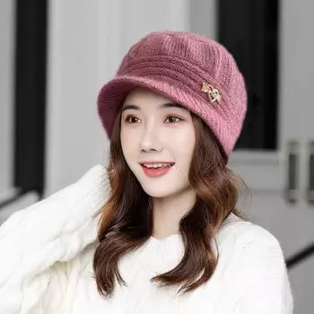 Женская модная зимняя утепленная флисовая шапка с подкладкой, универсальная, для езды на велосипеде, морозостойкая, вязаная шерстяная шапка для мам