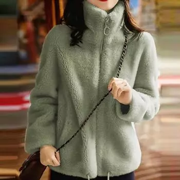 Женская модная зимняя утепленная куртка с флисовой подкладкой, двухсторонний флисовый теплый свитер с высоким воротом, кардиган на молнии, топ размера плюс M белый