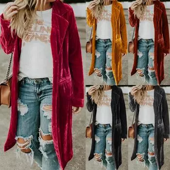 Женская модная золотая бархатная ветровка, длинное платье, повседневная куртка One size чёрный