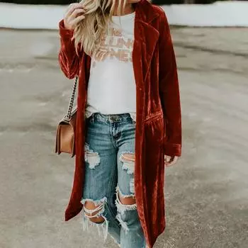 Женская модная золотая бархатная ветровка, длинное платье, повседневная куртка S красный