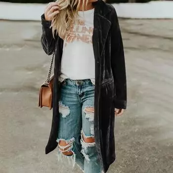 Женская модная золотая бархатная ветровка, длинное платье, повседневная куртка S красный