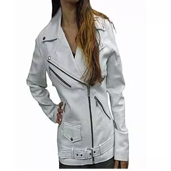 Женская мотоциклетная белая натуральная кожа, модель для вечеринок Racer Biker Cafe, кожаная куртка с миниатюрным кожаным ремнем. XS белый
