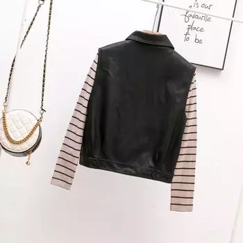 Женская мотоциклетная кожаная куртка без рукавов с застежкой-молнией и лацканами, кожаный жилет, короткая куртка S чёрный