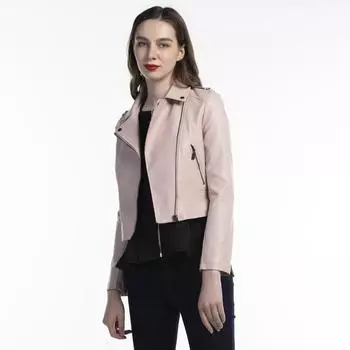 Женская мотоциклетная куртка из искусственной кожи, короткое пальто, весна-осень на молнии, S-XL S чёрный