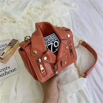 Женская мотоциклетная сумка из кожи через плечо с цепочкой